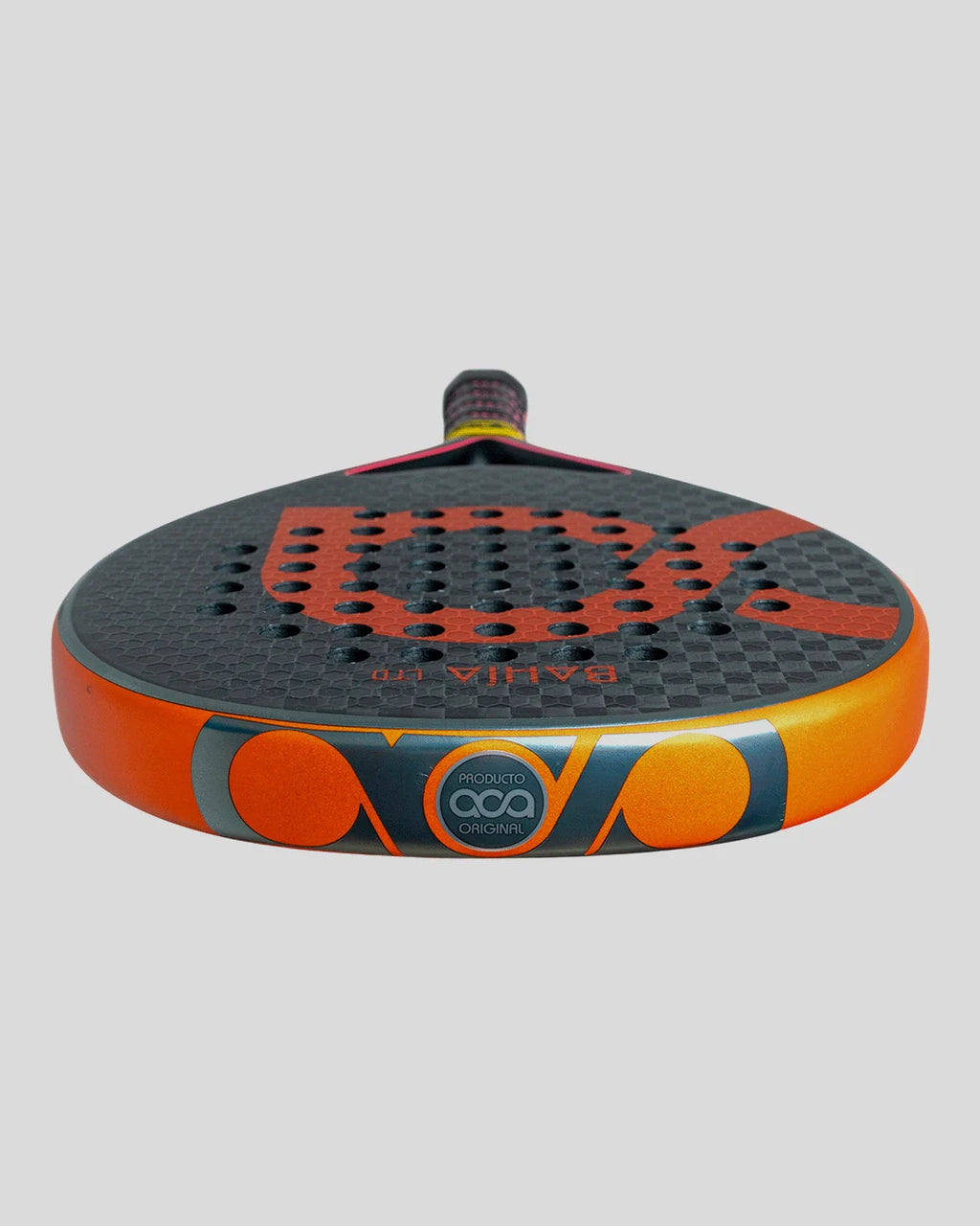 Orange and black sports padel on a light gray background