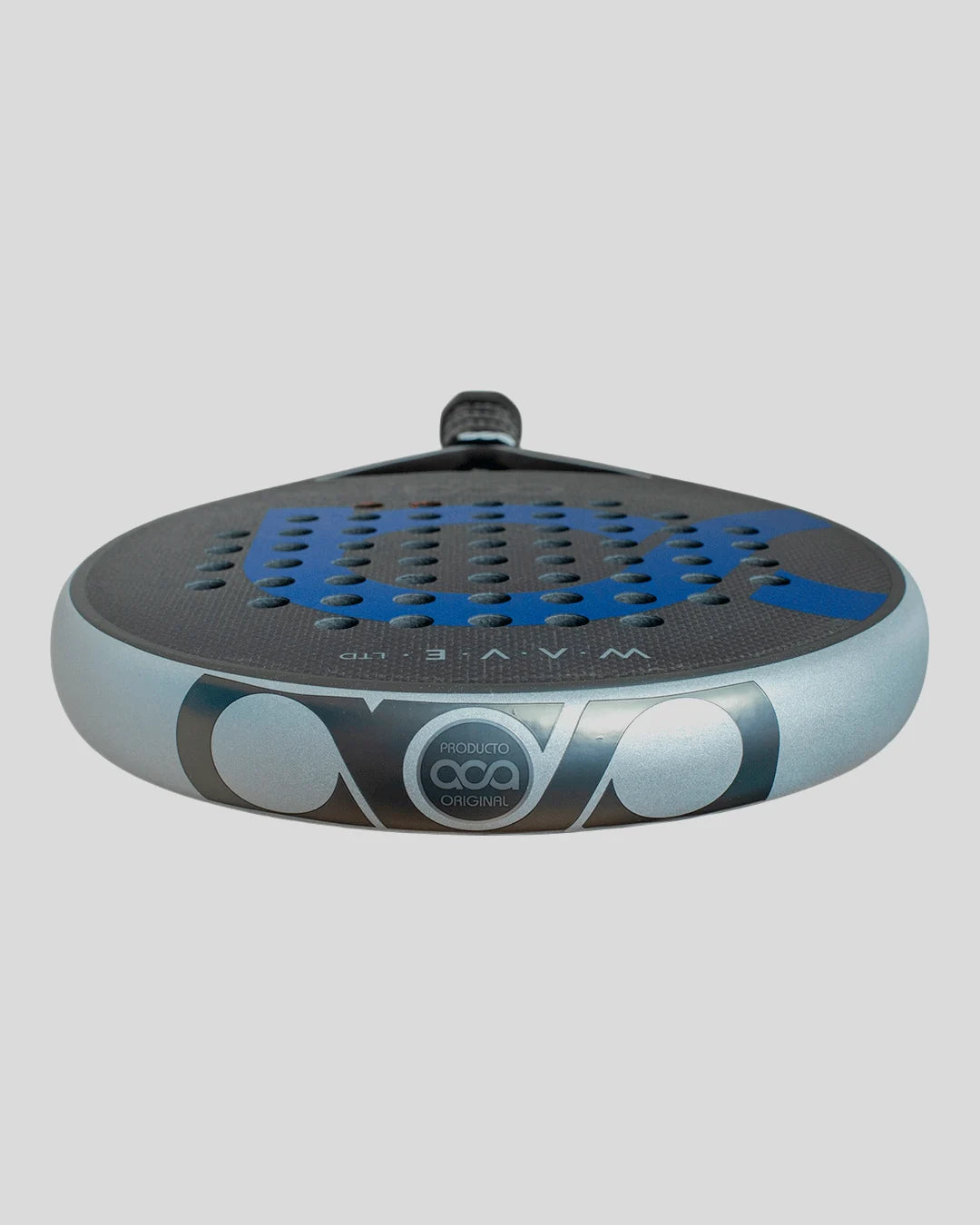 Padel with blue and gray design on a light gray background