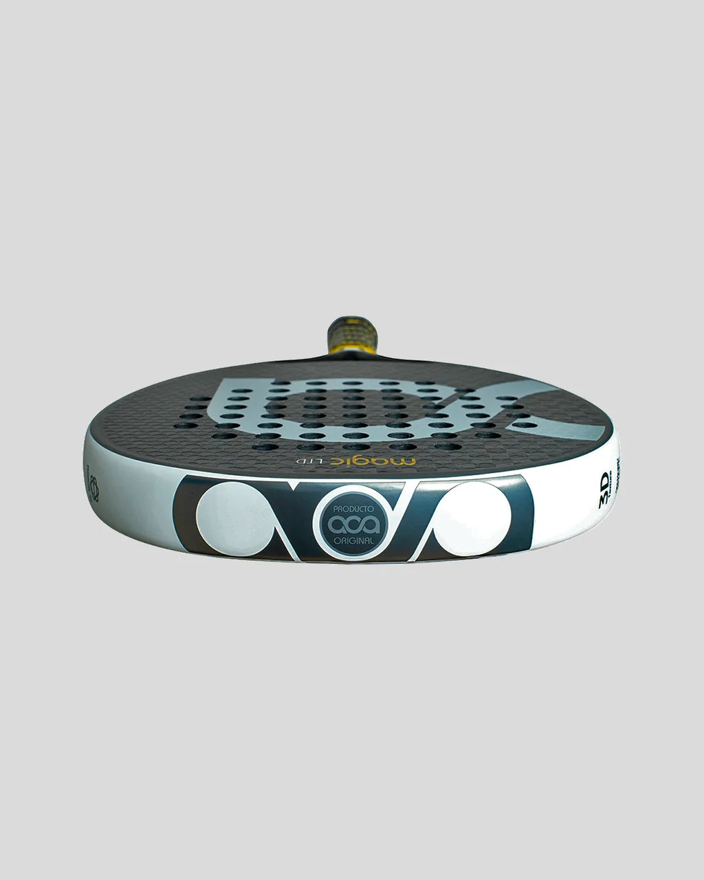 Padel racket with a unique design on a gray background